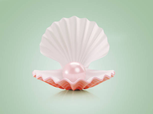 istock Open Sea Shell And Pink Pearl On Teal Background 1476733216