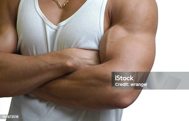 Closeup Of A Muscular Male Torso On A White Background Stock Photo - Download Image Now