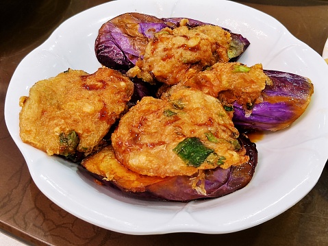 Fried Chinese stuffed Eggplant