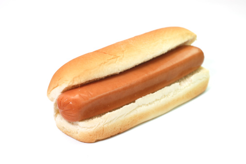 Plain hot dog isolated on white background.