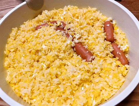 Homemade fried rice with sausage