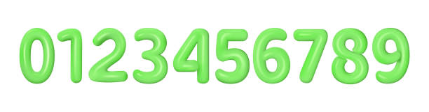 ilustraciones, imágenes clip art, dibujos animados e iconos de stock de números verdes realistas 3d del 0 al 9. colección de números voluminosos de plástico 3d. ilustración de renderizado vectorial - number number 4 three dimensional shape green