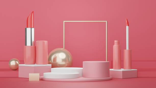istock Podium for product placement with Retro modern and contemporary design. 3d rendering minimal scene for mock up and showing brand. Pedestal platform for cosmetic advertise. Various of arch simple. 1476738940