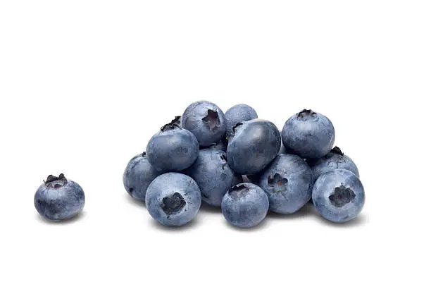 Bunch of blueberries on a white background