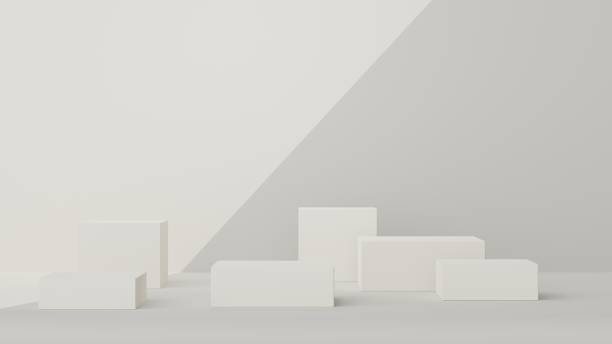 istock 3d render abstract earth tone podium with clean background. Modern fashion display stand with simple geometric shapes. Empty vacant pedestal for showing cosmetics, products and presentation. 1476739109