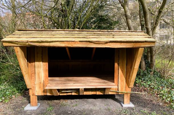 istock Open wooden cabins with roof 1476741731