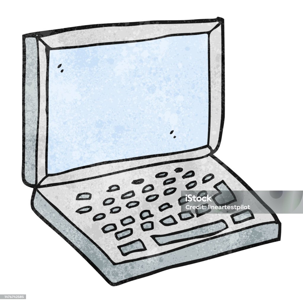 Laptop In Cartoon Freehand Textured Cartoon Laptop Computer Stock Illustration - Download ...