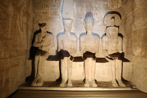 Abu Simbel is a historic site comprising two massive rock-cut temples in the village of Abu Simbel, Aswan Governorate, Upper Egypt, near the border with Sudan. It is situated on the western bank of Lake Nasser.