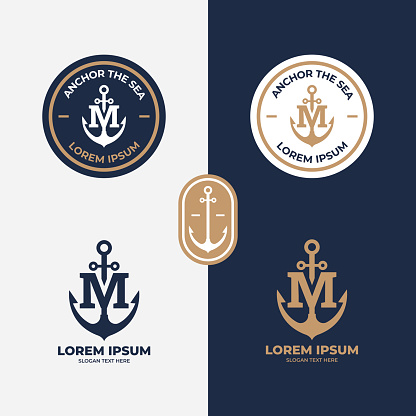 Anchor logo concept, marine retro emblems with anchor, Anchor icon, Line anchor shield luxury logotype