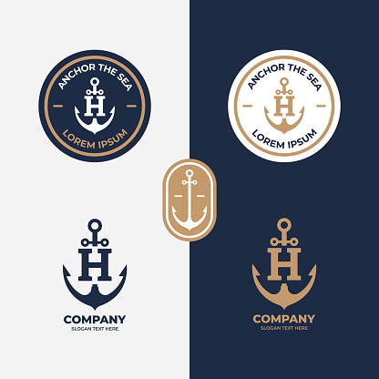 Anchor logo concept, marine retro emblems with anchor, Anchor icon, Line anchor shield luxury logotype.