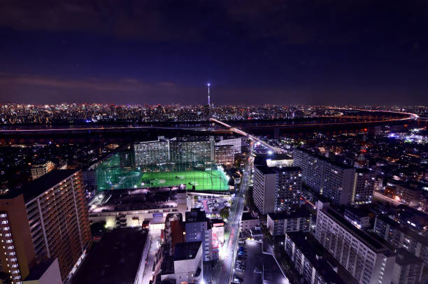 Tokyo Skytree and night view of Tokyo seen from Tower Hall Funabori Observatory