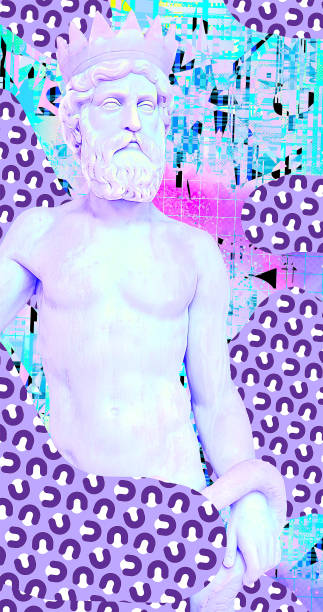 istock Contemporary digital collage art. Modern trippy design. Statue  and creative abstraction background. Vertical banner 1476753481