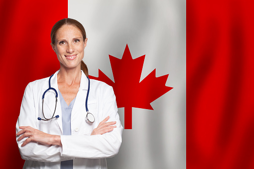 Canadian general practitioner doctor gp on the flag of Canada