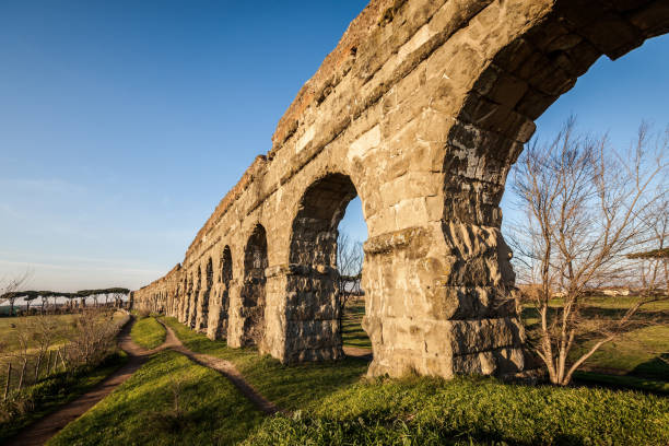 The Roman Aqueduct along the Appian Way stock photo