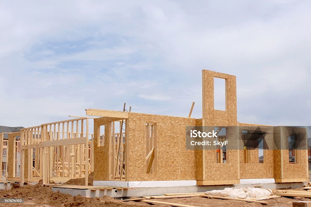 home construction frame work on a construction site Architecture Stock Photo