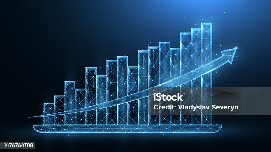 istock Polygonal vector illustration of analytical graphics on a dark blue background. 1476764708