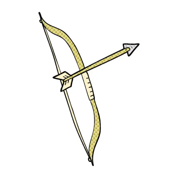 Vector illustration of freehand drawn comic book style cartoon bow and arrow