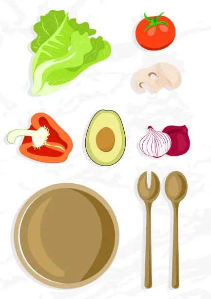 Vector illustration of Making salad