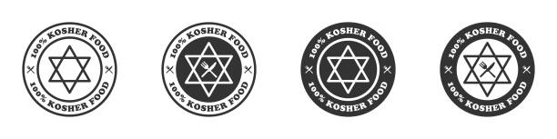 100% kosher food icon. Vector illustration. 100% kosher food icon. Vector illustration kosher logo stock illustrations