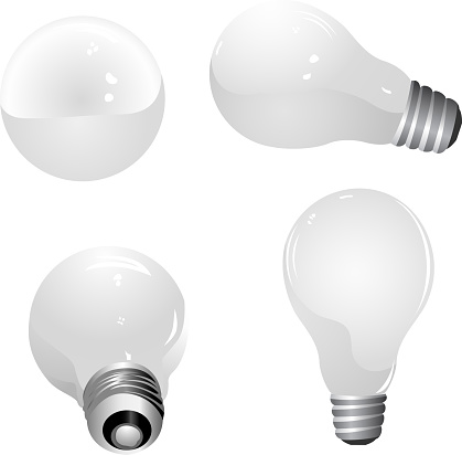 A set of isolated light bulbs on a transparent background.