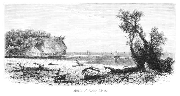 rocky river mouth, lake erie, cleveland, ohio, stany zjednoczone, geografia - number of people people in the background flowing water recreational boat stock illustrations