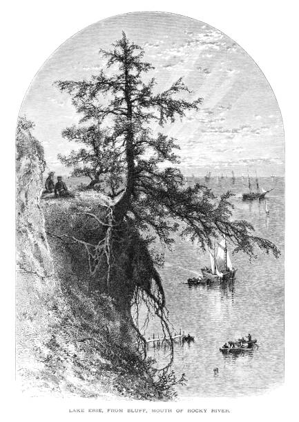 rocky river, lake erie, cleveland, ohio, stany zjednoczone, geografia - number of people people in the background flowing water recreational boat stock illustrations