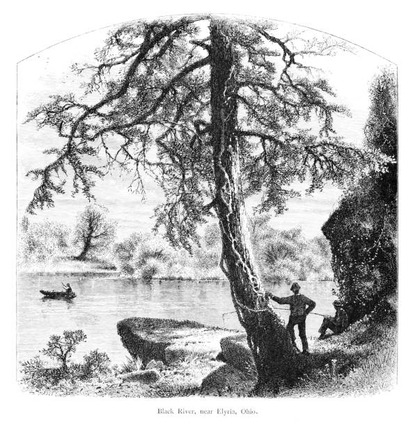 블랙 리버, 이리 호수의 지류, 엘리리아, 오하이오, 미국, 지리학 - elyria stock illustrations