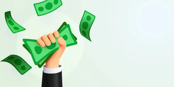 Vector illustration of 3d hand holding a stack of money. The concept of financial success and income.