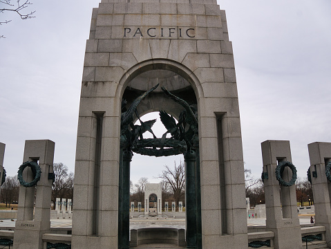 Washington DC, USA - January 4, 2023: Second World War Memorial in the National Mall