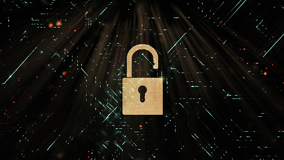 Digital Data Network Protection, Blue Padlock Icon CyberSecurity, Technology Blockchain Digital Data Global Network Connection Background, And Secure Information for Privacy.