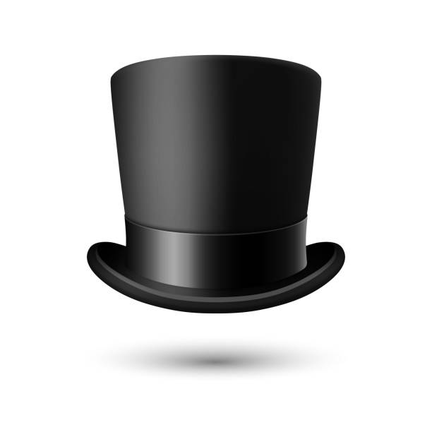 istock Vector 3d Realistic Black Top Hat with Black Ribbon Closeup Isolated on White Background. Classic Retro Vintage Top Hat, Vintage Gentlemans Mens Hat, Front View 1476796622