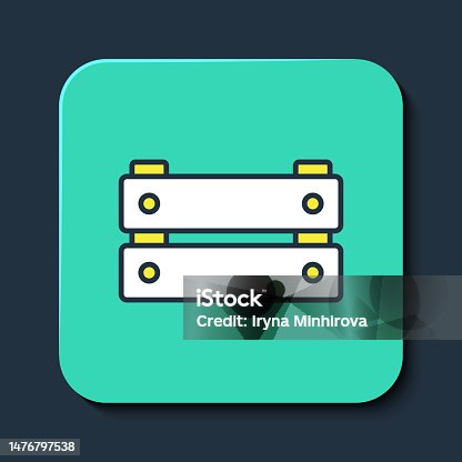 istock Filled outline Wooden box icon isolated on blue background. Grocery basket, storehouse crate. Empty wooden container for vegetables, products. Turquoise square button. Vector 1476797538