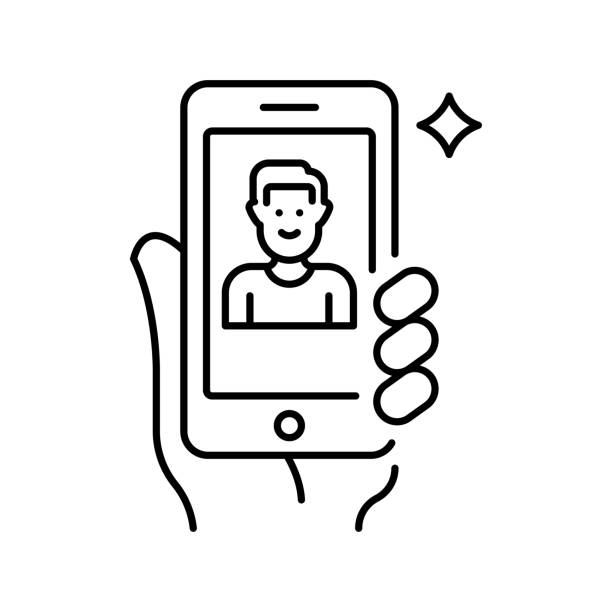 ikona vektorový obrys mobilního selfie ilustrace návrhu. symbol mobilní technologie na bílém pozadí soubor eps 10 - selfie stock ilustrace