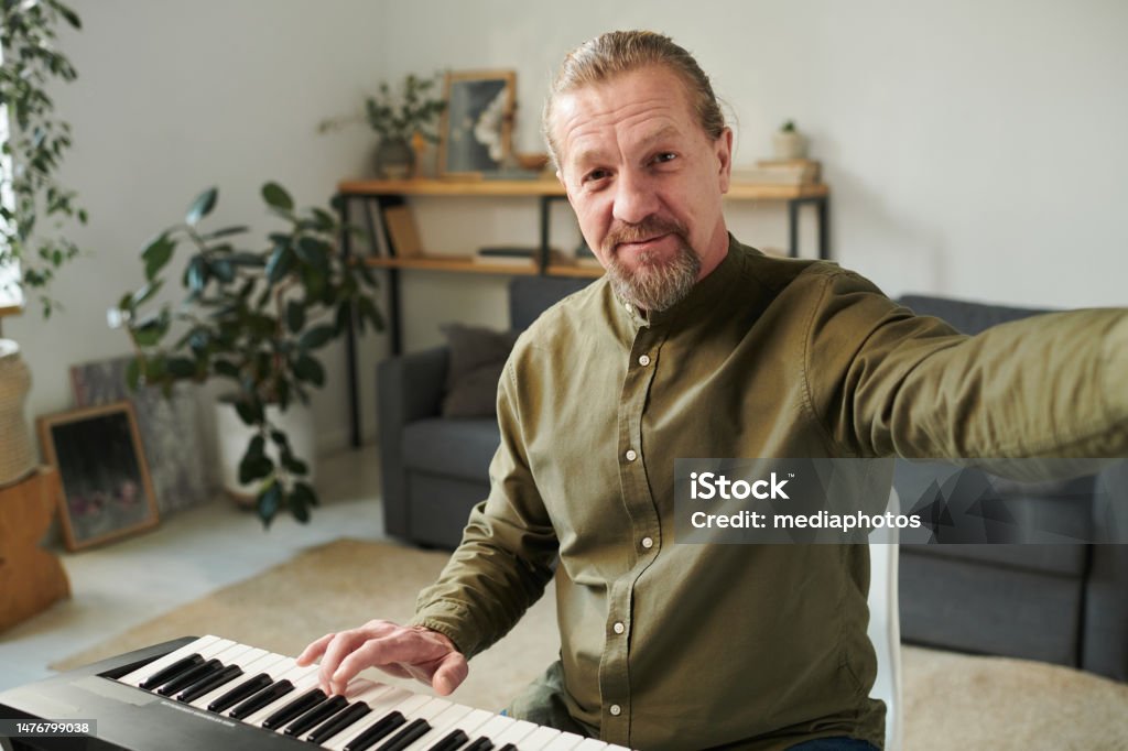 Man Teaching To Play Piano Online Stock Photo - Download Image Now - 50-54  Years, Adult, Adults Only - iStock