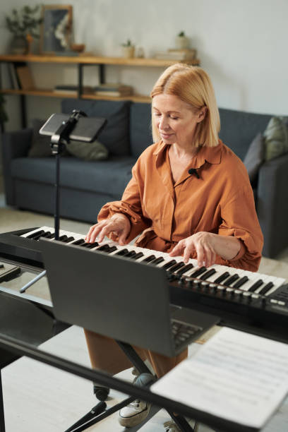 istock Teacher playing piano online at home 1476799275