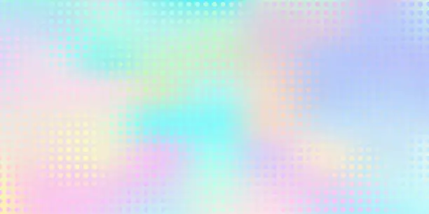 Vector illustration of Holographic iridescent texture background, holograph foil color gradient. Vector holographic rainbow background with abstract colors blend mesh pattern