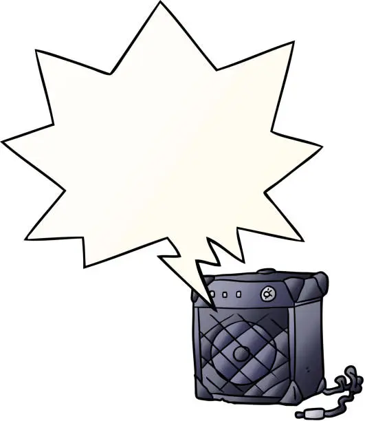 Vector illustration of cartoon electric guitar amp with speech bubble in smooth gradient style