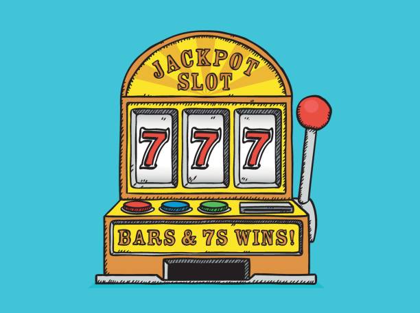 잭팟 기계의 손으로 그린 벡터 그림. - slot machine illustrations stock illustrations