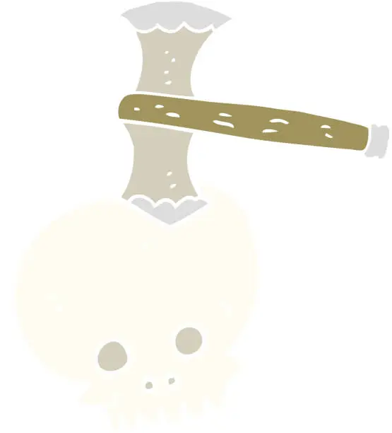 Vector illustration of flat color illustration of axe in skull