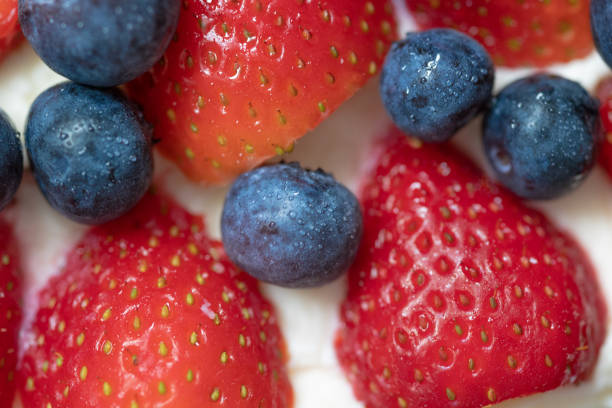Strawberry Tart with Blueberries. Close shot.