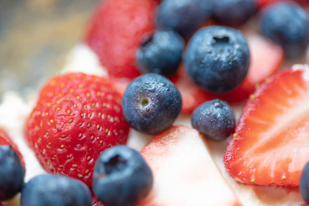 Strawberry Tart with Blueberries. Close shot.