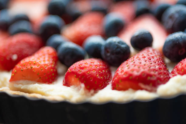 Strawberry Tart with Blueberries. Close shot.