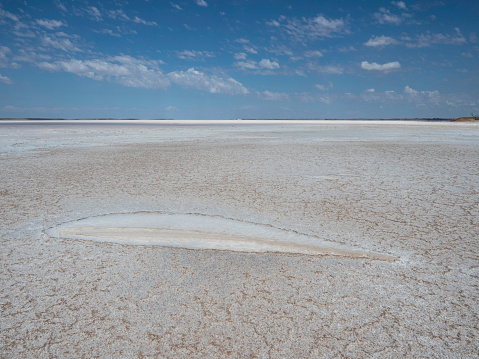 Dried up salt Lake Tyrrell in regional Victoria on a sunny day