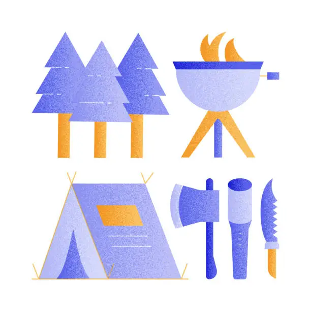 Vector illustration of CAMPING AND OUTDOOR RECREATION Related Vector Icons.