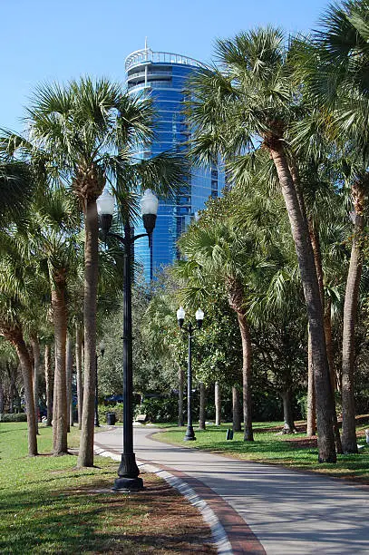 A city park in the tropical city of Orlando, Florida