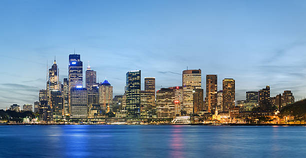 Sydney skyline after sunset stock photo