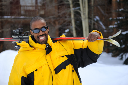 African American Man On a Vacation at Ski Resort
