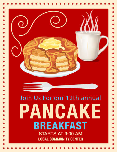 Bright pancake breakfast event flyer template on a colored background. Text is on its own layer for easier editing or removal.