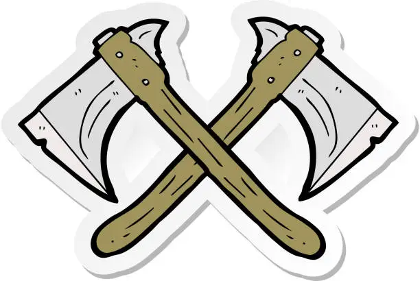 Vector illustration of sticker of a cartoon crossed axes