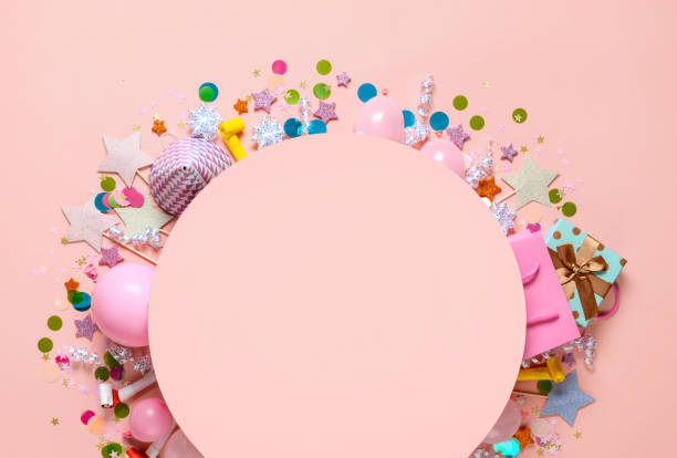 istock Flat lay composition with decoration party on a pastel pink colorful background top view 1476825331